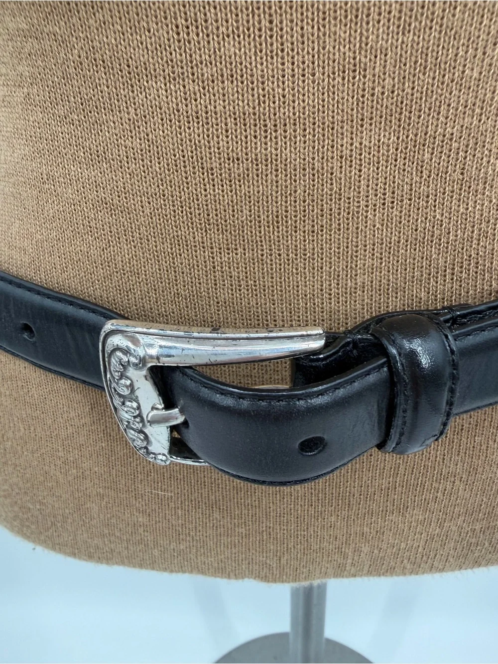 Fossil Black Leather Belt Size S Double Heart Scrollwork Buckle Western Y2K